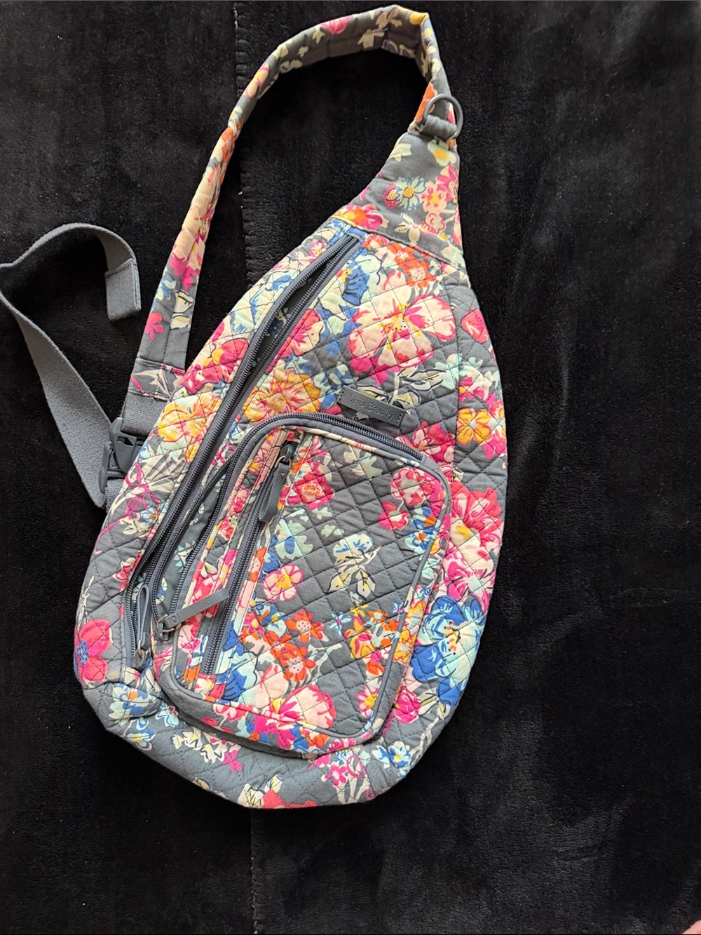 Vera Bradley Gray Quilted Crossbody Sling with Multicolor Floral Print